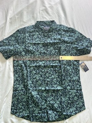 American Rag Shirt Large Blue Aqua Floral Hawaiian Button Up Short Sleeve Polo