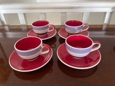 Whittard of Chelsea Espresso Cup and Saucer x 4 Red Striped