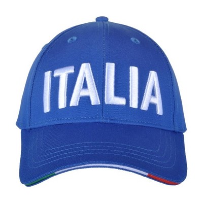 Baseball Cap Navy with Tri-Color Embroidery 100% CO Italy, Blue, One Size
