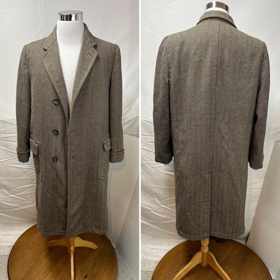Chaqueta Abrigo Largo De Colección Para Hombre Tweed Beige Negro Espiga Botánica 500 L Foto 2 de 4