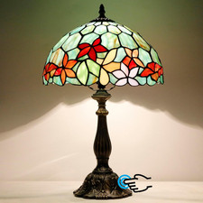 Tiffany Touch Control Stained Glass Table Lamp Floral Reading Light 12x19"