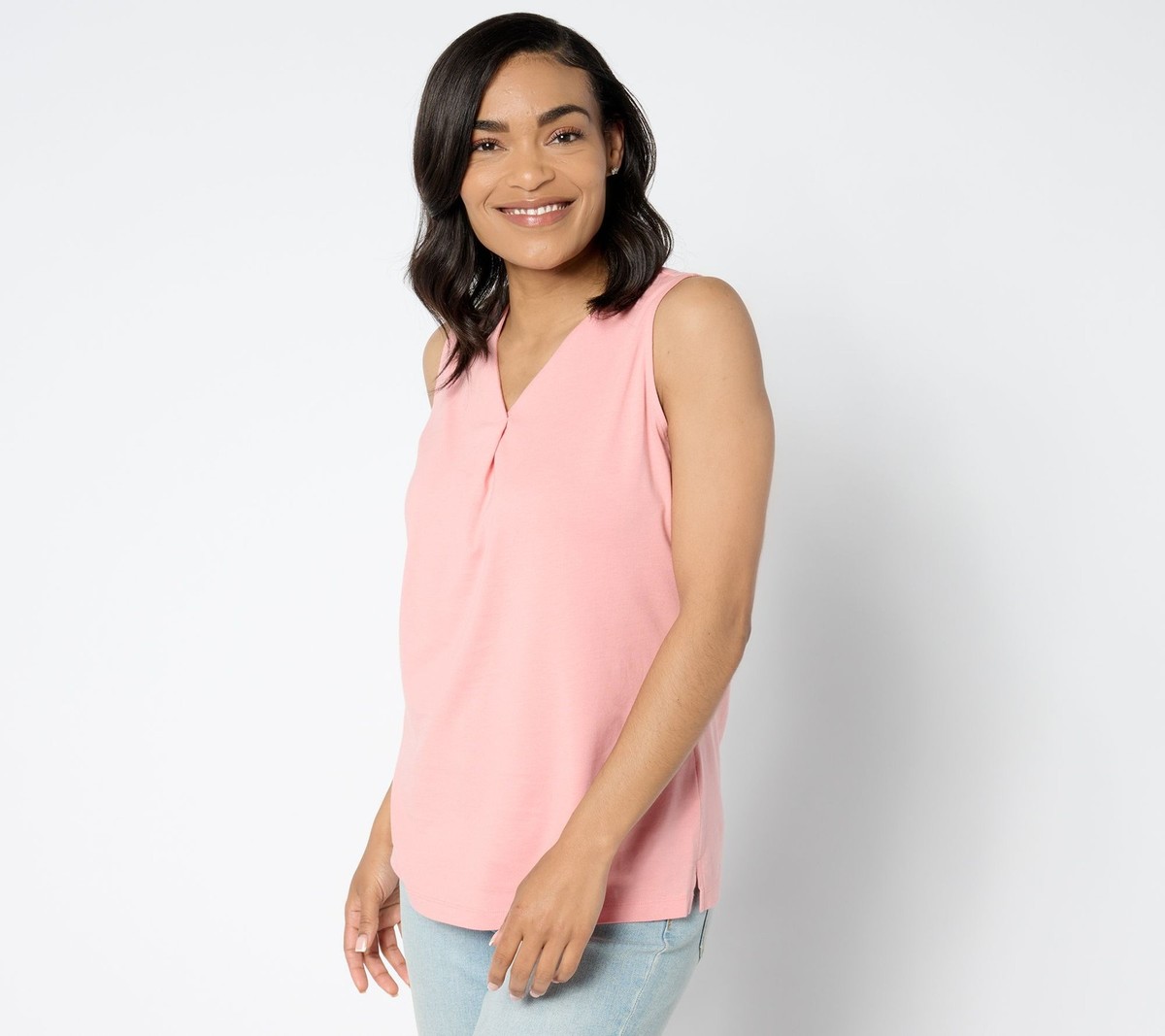 Denim & Co. Essentials Modal Blend Jersey V-Neck Tank Top Blush