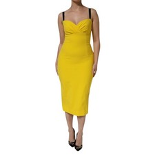DOLCE & GABBANA Dress Yellow Polyester Sleeveless Sheath Midi s. IT46/US12/XL