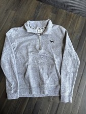 Victoria's Secret PINK Women s Quarter Zip Sweatshirt Medium Gray Pullover