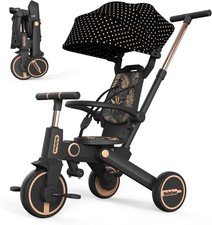 7-in-1 Foldable Tricycle Stroller for Toddlers 1-5 Years - Gold