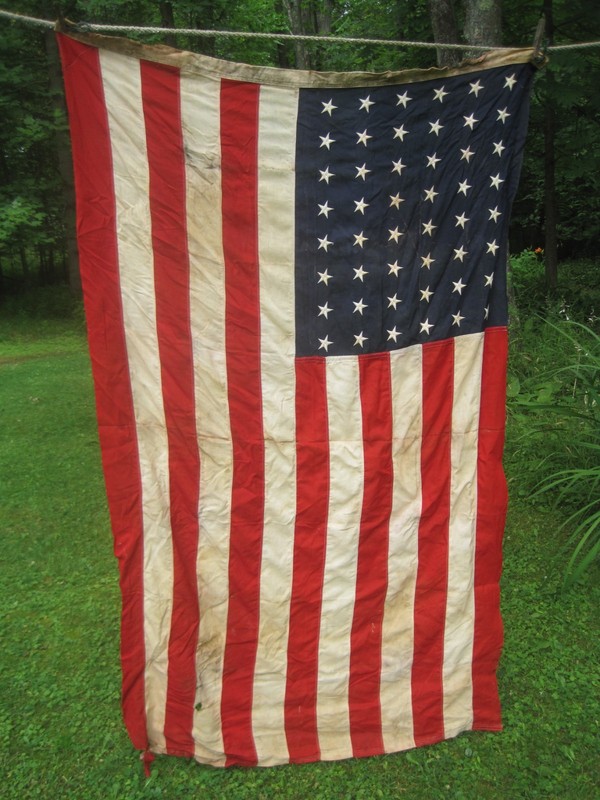 VTG 48 Star USA FLAG LINEN 45.5"X74"-SEWN STRIPES&STARS-DEFECTS/POOR CONDITION