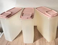 Set 3 Tupperware Cereal Keeper 1588 -3 - 20 Cup Container Pink Flip Lid 1590 -1