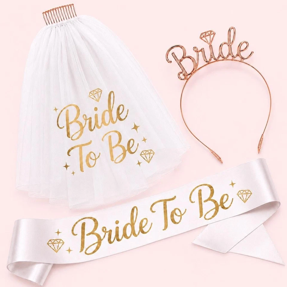 Bridal Veil Comb Tiara And Sash Set For Hen Party Bride To Be Night Out New - Image 1 of 4