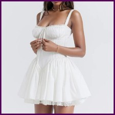 Summer Elegant Sexy White Dress Slash Neck Sleeveless Robe Women Party Short