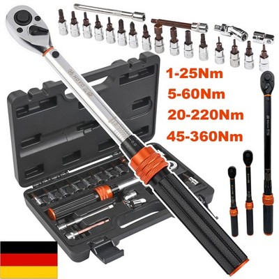 Drehmomentschlüssel 1-360Nm Set 1/4'' 3/8'' 1/2'' Torque Wrench Steckschlüssel Satz