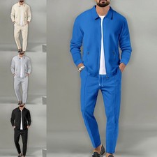 Everyday Men's Casual Outfit Waffle Jacket Pant Set For Spring/Fall Wear