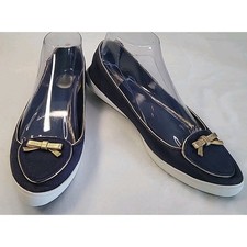Tory Burch Dakota Flats Women  s 8M Navy Canvas Gold Bow Ballet Shoes VGUC