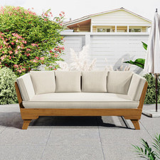 Gary Patio Convertible Couch, Wooden Outdoor Daybed, 3-Seater Acacia Wood Patio