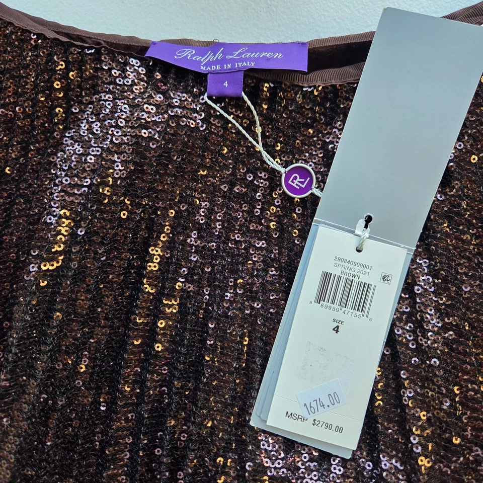 Falda midi Ralph Lauren etiqueta púrpura marrón lentejuelas tul para mujer talla 4 nueva con etiquetas $2790 Foto 3 de 4