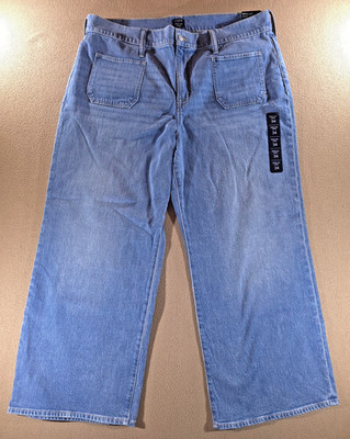 J.Crew All Day Stretch Wide-Leg Crop Blue Jeans W/Front Patch Pockets Sz 34 NWT