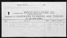 1906 Wood-Sullivan Co. Goldfield Nevada Hardware Billhead Receipt