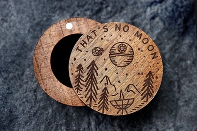 Brown Wooden Custom Engraved Death Star That's No Moon Jewelry Wedding Ring Box