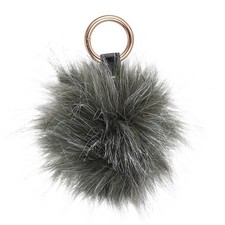 Faux Fur Pom Pom Keychain Puffy Ball Keychain Fluffy Fur Black Grey