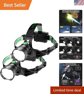 2PCS Bright LED Headlamp High Lumens Induction Function, 7 Modes Long Lasting...