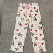 Disney Winnie the Pooh Plush Fleece Pajama Pants White Hearts Womens Large