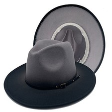 Wide Brim Fedora Hats for Women  Men Two Tone Felt Hat Gradient 7-7 1/4 Grey