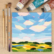 Original Oil Painting Small Landscape Art Textured Impressionist Sky and Field