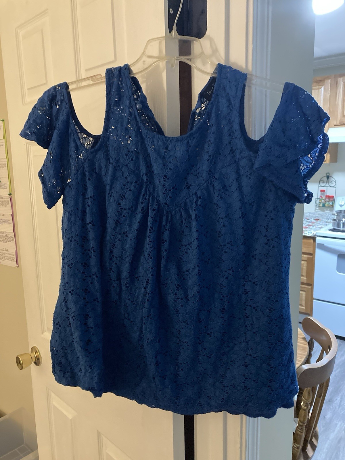 Love J Women's Blue Open Shoulder Top With Lace