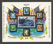 UPPER VOLTA 1976 AMERICAN BI-CENTENARY. IMPERFORATE. MINT NEVER HINGED