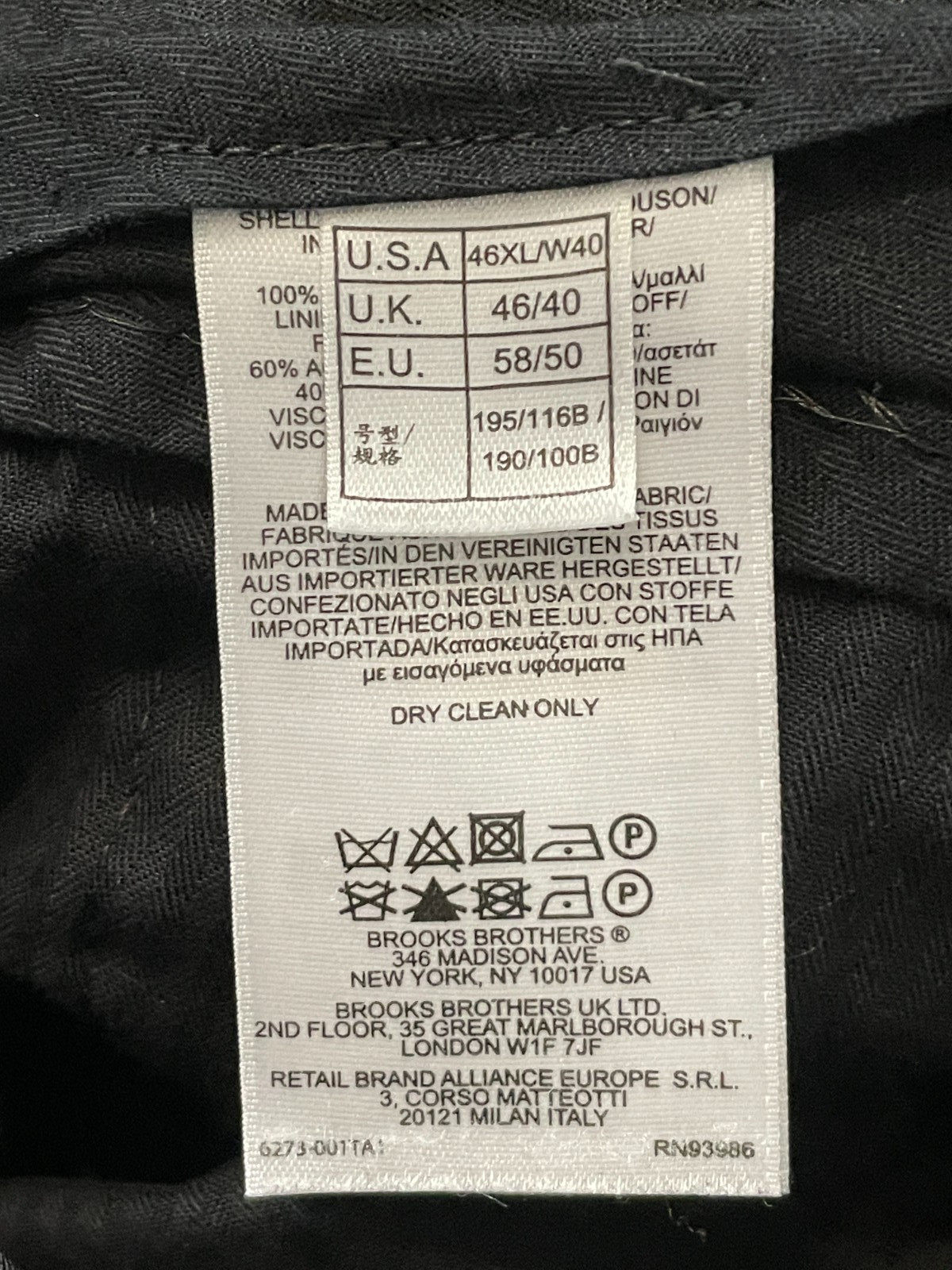 Brooks Brothers 1818 Madison Wool Pleated Dress Pants Men 46x40 Fits 36x26 Black thumbnail 10