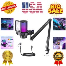 Gaming USB Microphone, Noise Cancellation Condenser Mic with Mute, Gain, Moni...