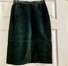 Vtg Leather Suede Skirt Womens Green COMINT Sz 7/8 Straight Midi Pencil 90s Y2K