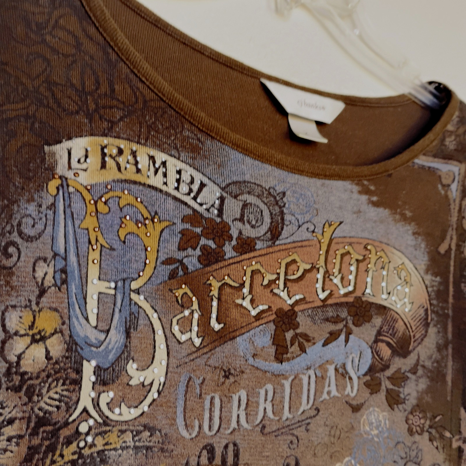 CJ Banks T-Shirt Brown/Taupe ~ Barcelona~ 3/4 Slv Studs Cotton Top ~ Plus Size X