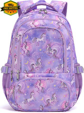 Kids Backpack for Girls 17in Elementary School Bookbag Unicorn Purple Set
