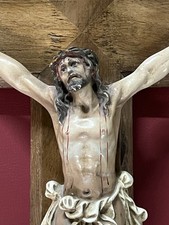 Antico Crocifisso Croce in legno 50x27 Cm Figura Gesso Gesù Cristo