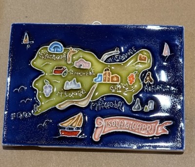 Handmade Ceramic Wall Plaque Map of Capri Island Italy Souvenir   4.25  x 3 