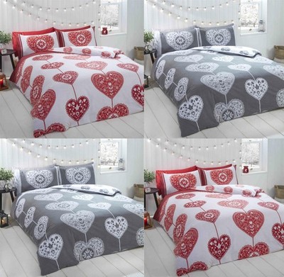 Scandi Herz gebürstete Baumwolle süß Wende Bettdecke Quilt Cover Set Bettwäsche