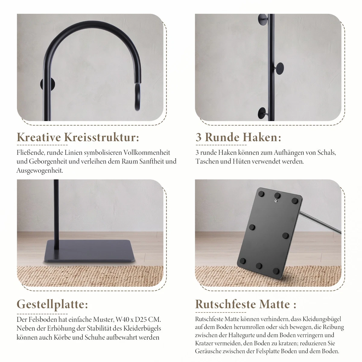 Garderobenständer Kleiderständer Metallgarderobe für Rucksäcke Hüte Regenschirme