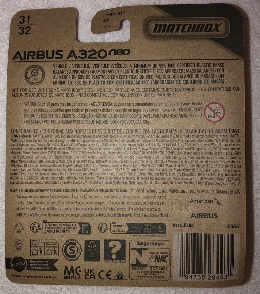 Matchbox Sky Busters American Airlines Airbus A320 Neo Nuevo USPS Lanzamiento 2025 Foto 2 de 2