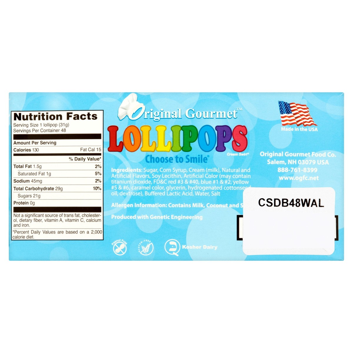 Original Gourmet Cream Swirl Lollipops, 1.1 oz, 48 count. NEW,USA
