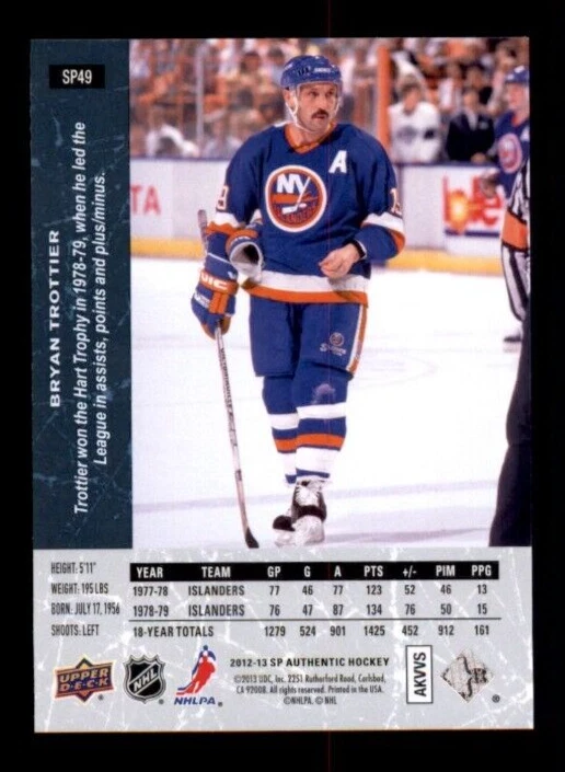 2012-13 SP Authentic 1994-95 SP Retro #SP49 Bryan Trottier. - Image 2 of 2
