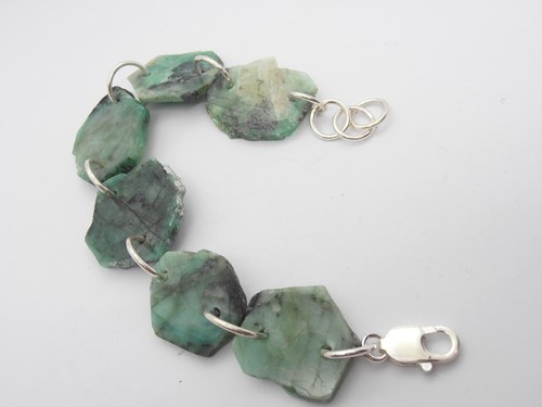 Pulsera de Plata 925 Con Esmeraldas Naturales - Pulsera Piedra Dura * - Picture 3 of 7
