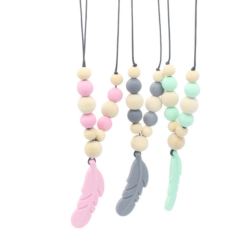 Baby Silicone Feather Teething Necklace Teether Autism Sensory