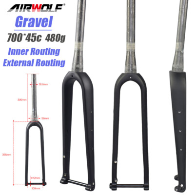 AIRWOLF 700*45C Gravel Carbon Fiber Gabeln Cyclocross Road Bike Rigid Fork T1100