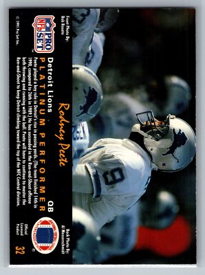 Rodney Peete 1991 Pro Set Platinum FOOTBALL #32 Detroit Lions | eBay