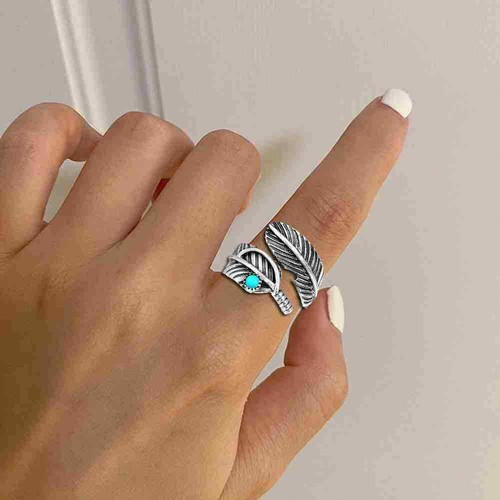Navajo Indianer Handarbeit Sterlingsilber Türkis Feder verstellbar! Schöne K6D4 - Bild 10 von 12