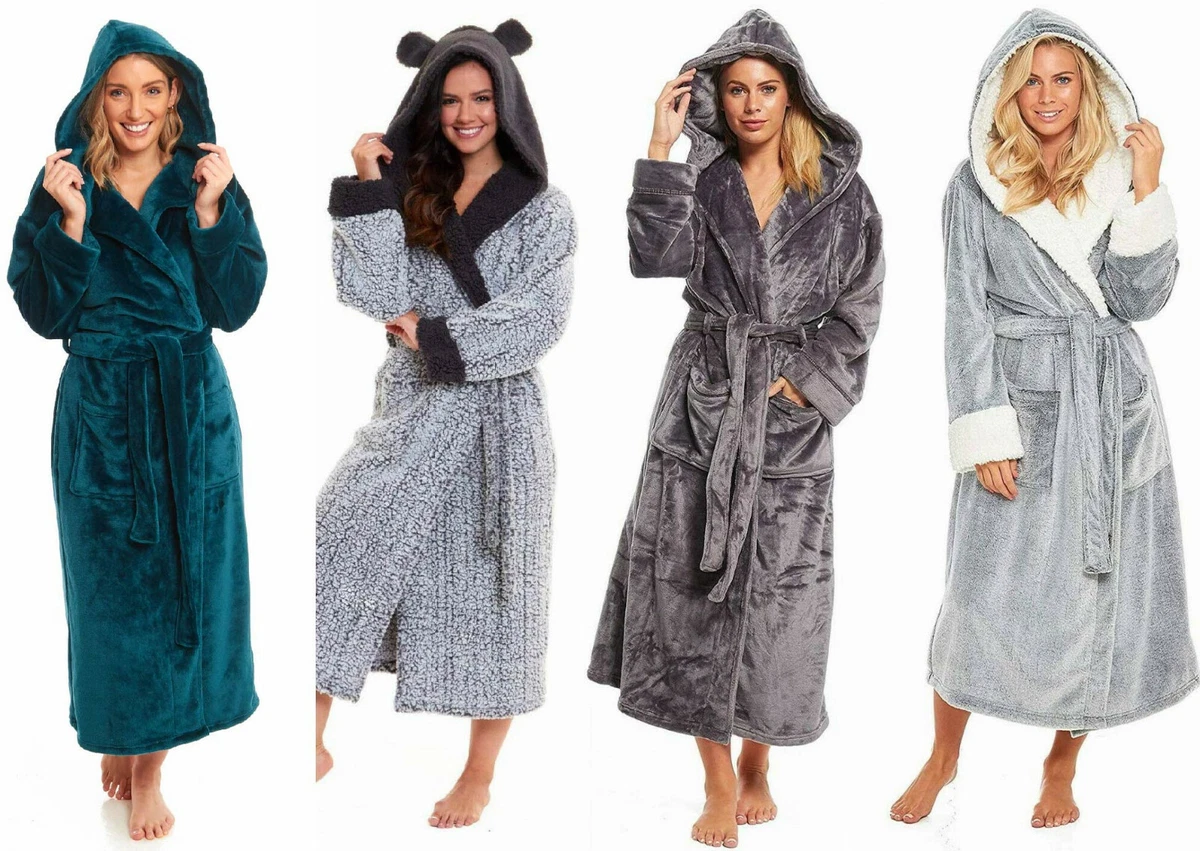 Buy Womens Robe Long Fleece Bathrobe Warm Waist Belt Super Soft Spa Plush Full  Length Bath Robe with Shawl Collar Pockets Online at desertcartINDIA