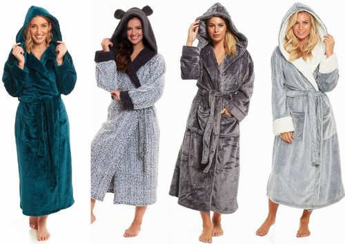 Ladies Fleece Dressing Gown Womens Long Length Robe Luxury Hood Winter Housecoat - 第 1/66 張圖片