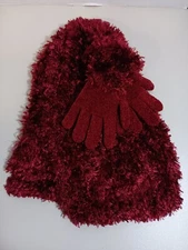 2 PC NEW BURGANDY FUR GLOVES & SCARF SET/2 CEJON