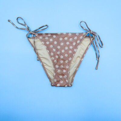Victorias Secret Small Beige Floral Spot Brazilian Bikini Bottom Tie Hippie New