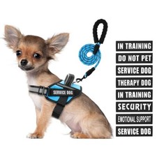 Service Dog Vest Harness Leash Set 10 Patches Reflective Light Blue Size S